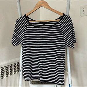 Striped knit short sleeve top